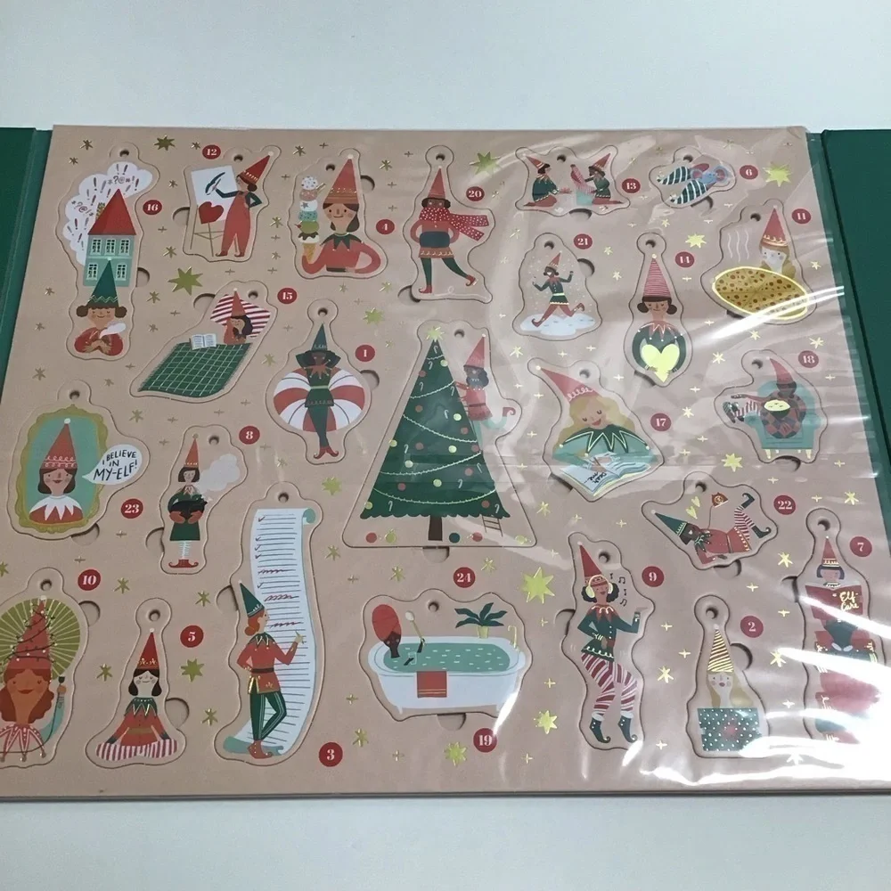 NEW Elf Advent Calendar 24 Pop Out Ornaments Cord Tis the Season for Elf-Care